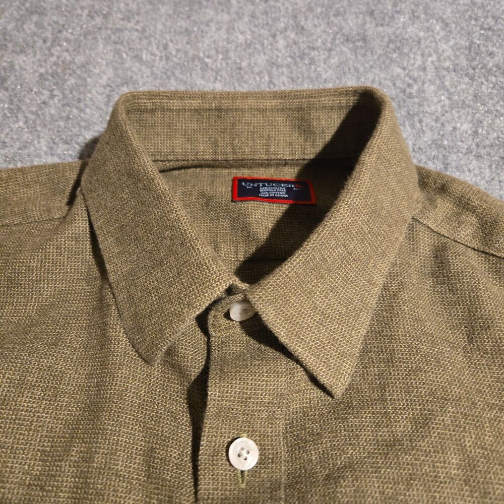 Untuckit Shirt Mens Medium Green Button Front Long Sleeve Cotton Wrinkle Free - Picture 5 of 9